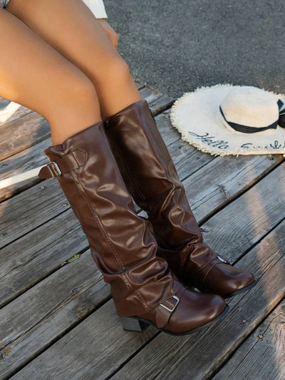 Stylish Knee-High Buckle Boots