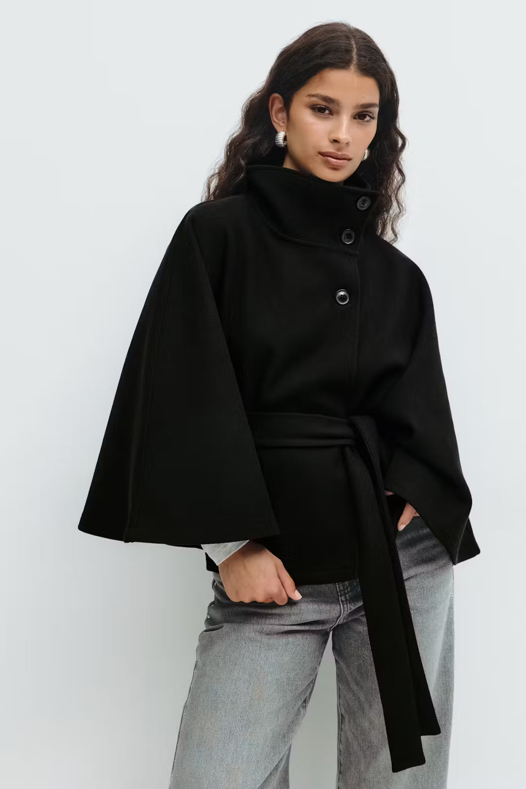 Elegant Belted Cape Coat