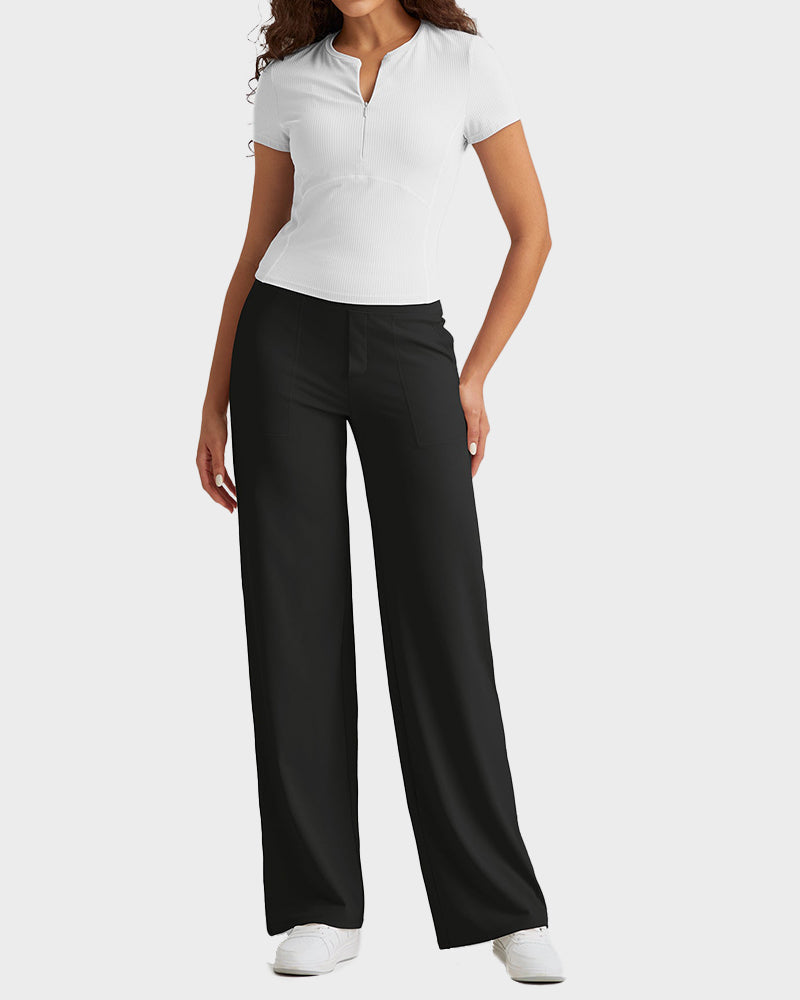 High-Waist Wide Leg Pants with Pockets