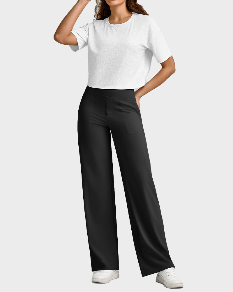 High-Waist Wide Leg Pants with Pockets